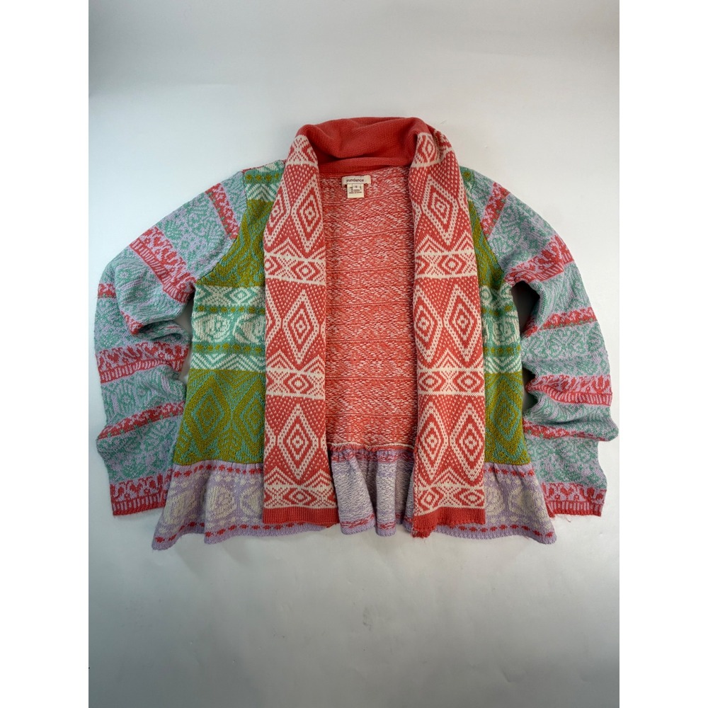 Sundance Womens Small Multi Color Fair Isle Peplum Open Front Cardigan